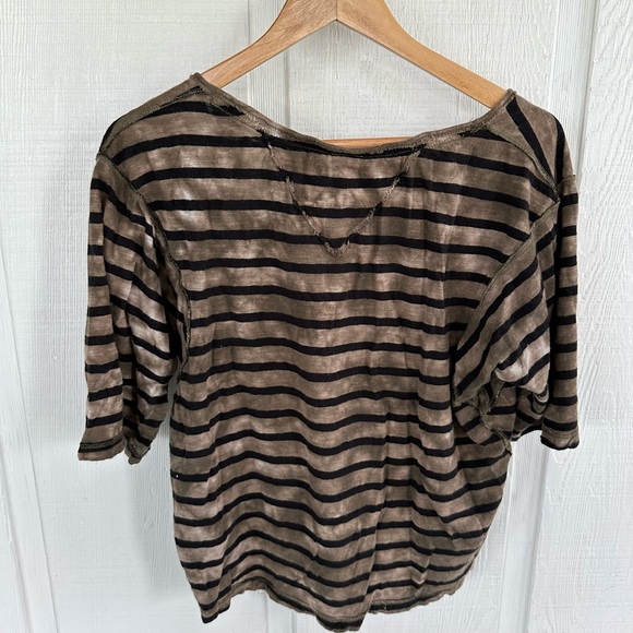 Free People We the Free Head in the Clouds Striped Green Distressed Shirt - Picture 5 of 5
